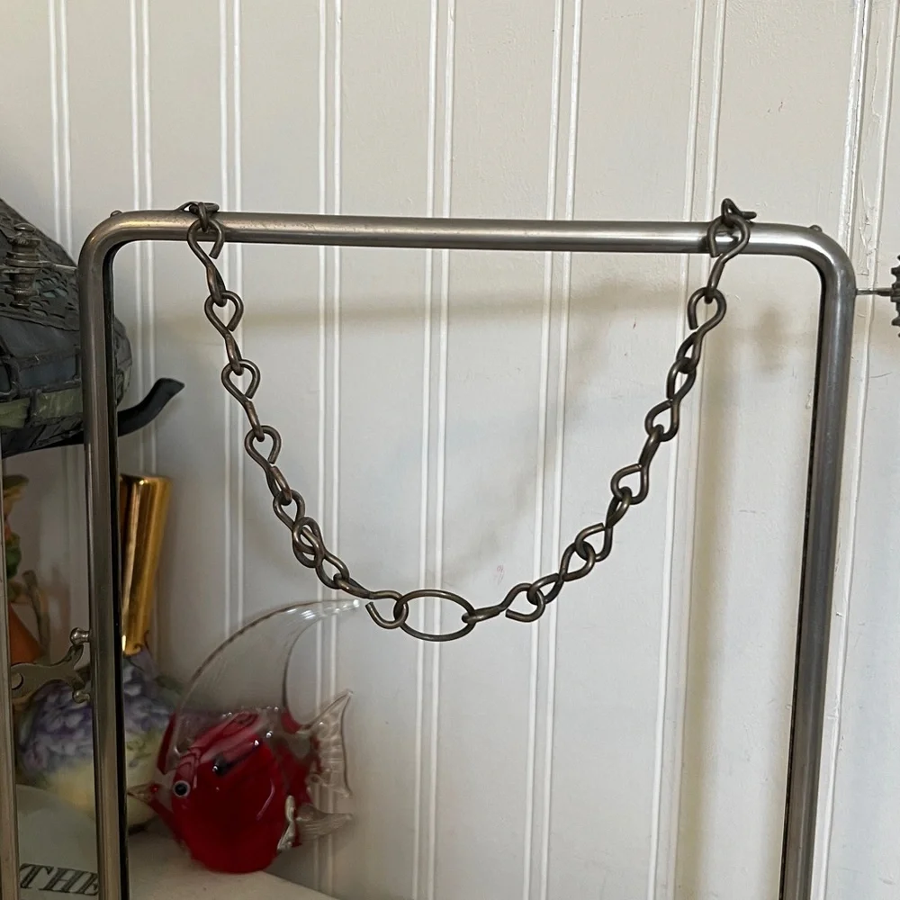 Antique nickel silver trifold triptych picture frame hanging or tabletop locking